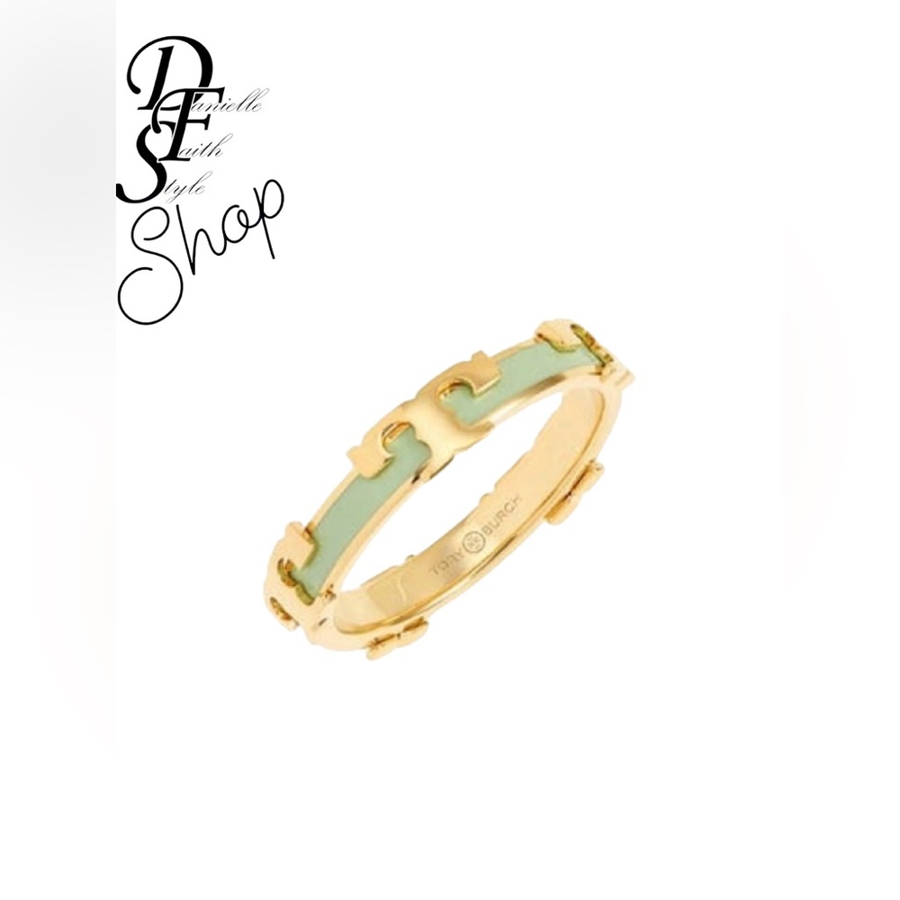 Tory Burch Serif-T Enameled Stackable Ring Gold /Mint With dustbag & giftbox